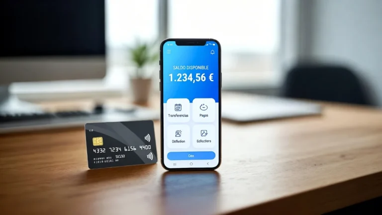 Persona revisando su cuenta bancaria digital sin comisiones en su móvil