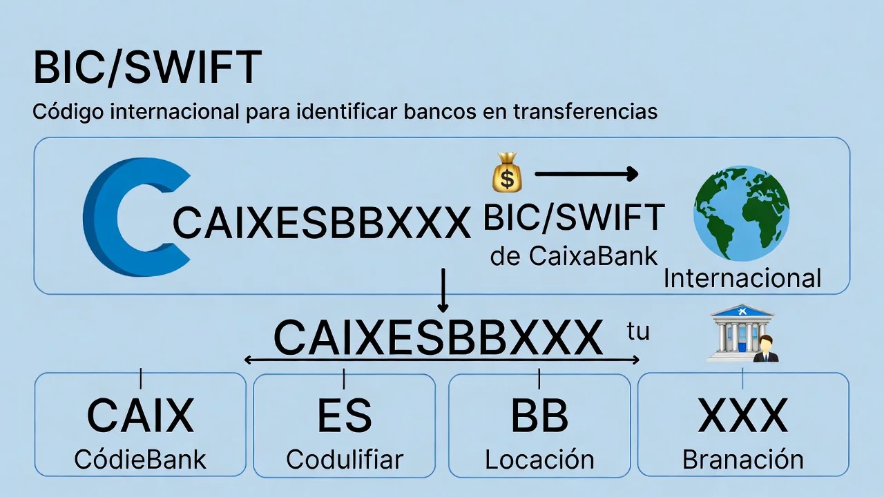 Infografía sobre el BIC de CaixaBank y su uso en transferencias globales