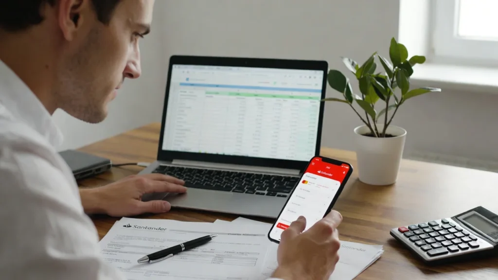 Smartphone mostrando la app de Banco Santander con gestión de cuenta nómina