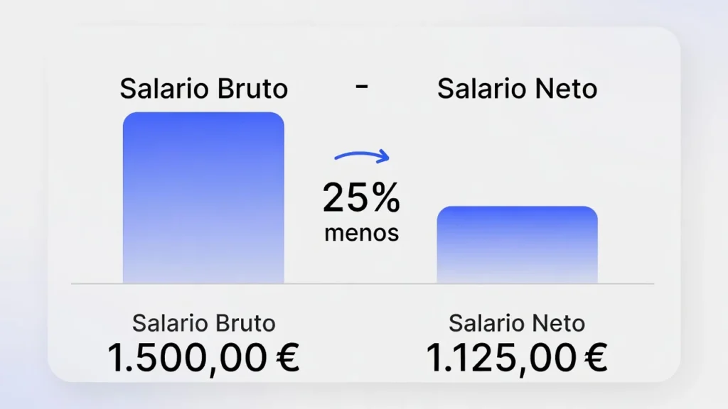 Gráfico que compara salario bruto y neto mostrando deducciones e ingresos reales.