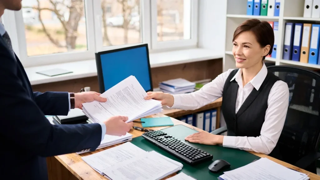Cliente entregando documentos solicitados por el banco para evitar bloqueo de cuenta