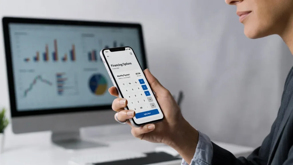 Persona revisando opciones de financiación del iPhone 17 en una aplicación bancaria