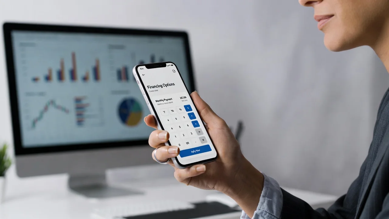 Persona revisando opciones de financiación del iPhone 17 en una aplicación bancaria