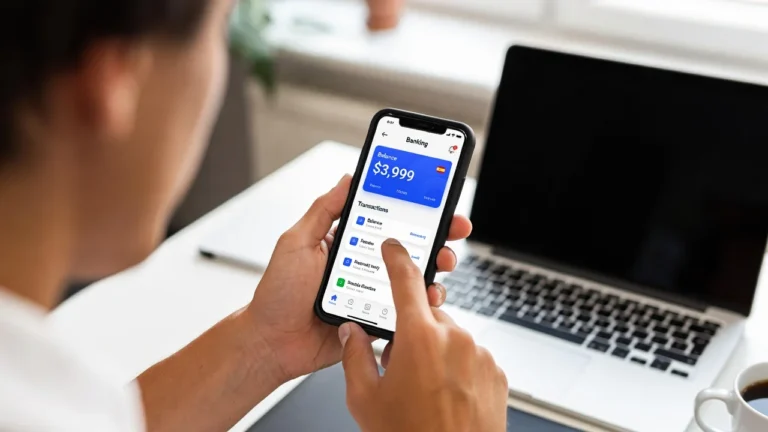 Persona revisando su cuenta bancaria en la app de Banco Santander desde el móvil
