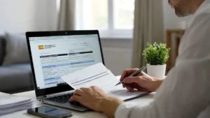 Propietario realizando el ingreso fianza Incasòl online desde su ordenador con contrato de alquiler