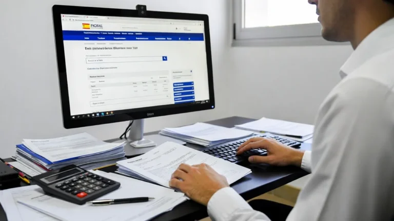 Persona completando un formulario de solicitud de devolución para mutualistas con documentos y calculadora