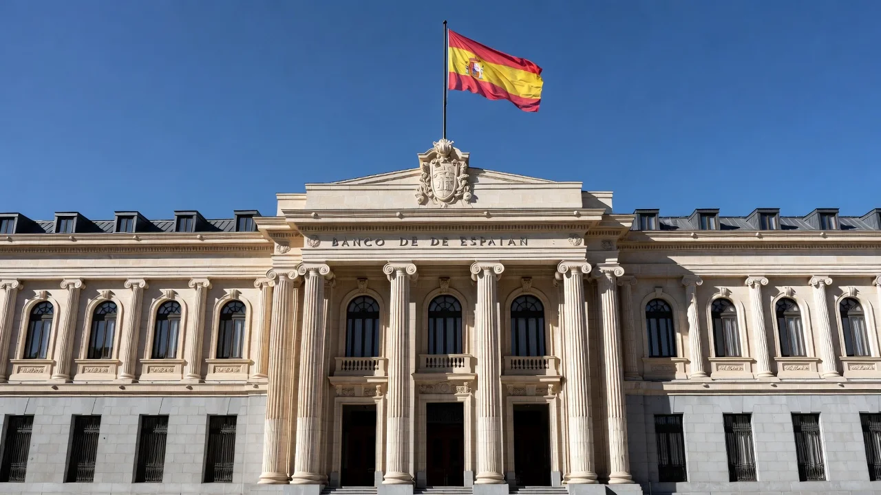 Fachada del Banco de España en Madrid durante una visita guiada institucional